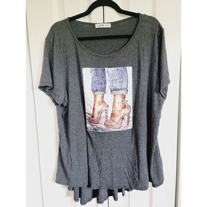 LOVE‎ J 3X Women's Short Sleeve Top Sparkle High Heels & Jeans Gray SS Swing Top